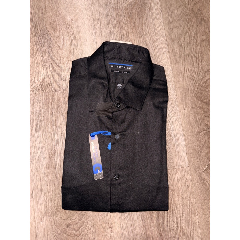 Geoffrey Beene Mens Fitted No Iron Stretch Dress Shirt Black 17 36/37 NEW